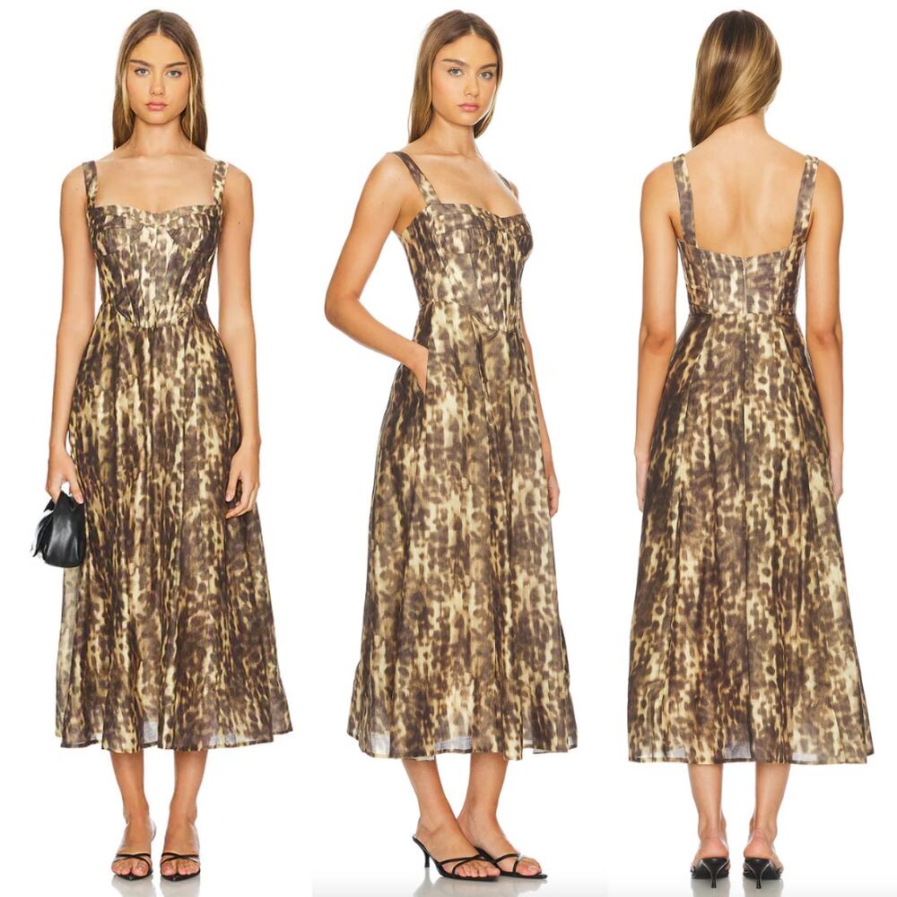 Bardot Brown Pleated A-line Midi Dress for Wedding Guest